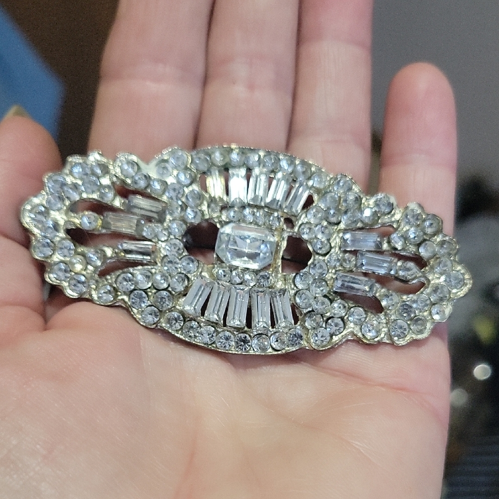 Art Deco Vintage 3" Rhinestone  Brooch